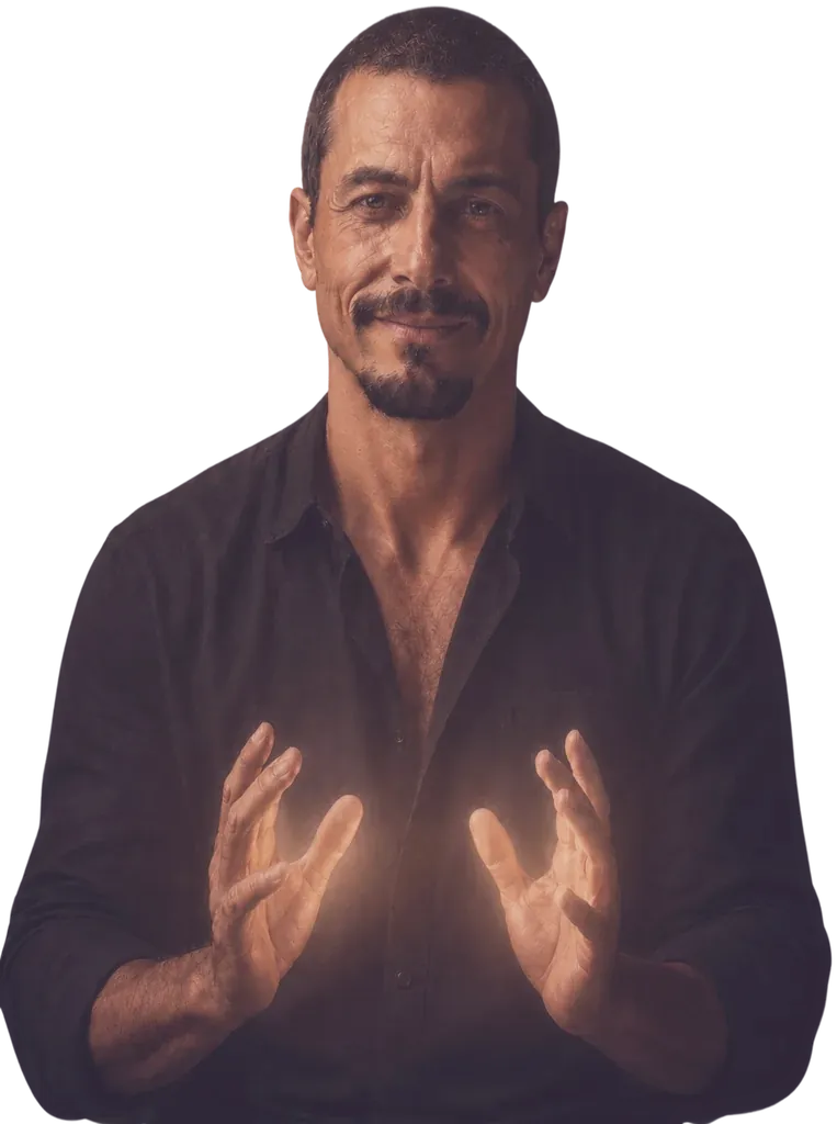 Eric holding light between his hands